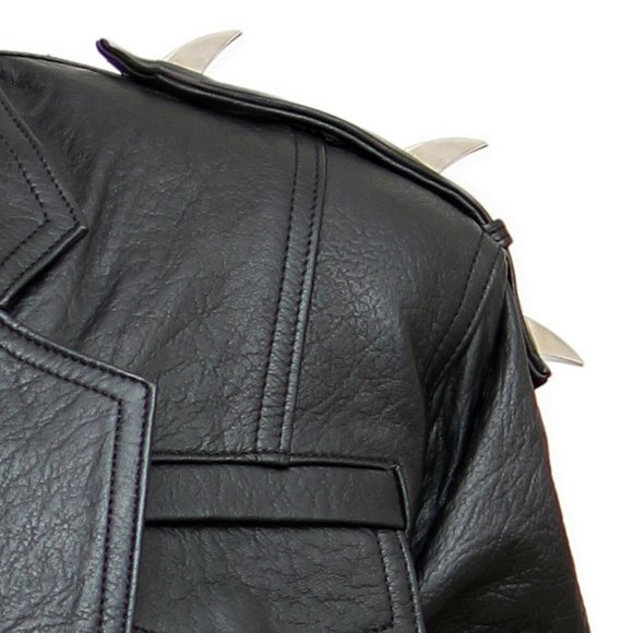 Leather Punk Motorcycle Jacket with Spikes - Picture 3 of 8